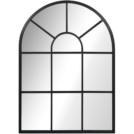 Homcom – Miroir mural art déco voûté 70H x 50L cm – Métal noir et verre – Pour décoration intérieure et agrandissement d'espace