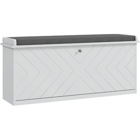 Homcom – Banc à chaussures 100 cm – Rangement pour 10 paires – Assise rembourrée – MDF et panneau de particules – H 48 cm – Design chevrons blanc gris