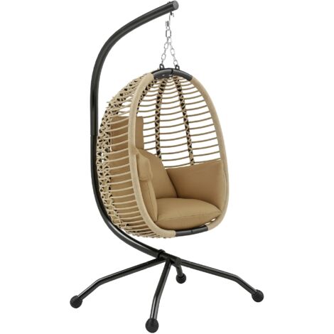 Fauteuil oeuf suspendu balancelle pliable avec coussin et support beige