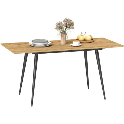 Homcom – Table extensible 120-160 cm 6-8 personnes – Piètement acier noir effilé – Plateau MDF effet bois – Coins arrondis pour sécurité
