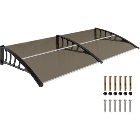 Outsunny – Marquise de porte voûtée arrondie 200L x 96l x 27H cm – Polycarbonate fumé brun – Support en polypropylène – Résistante aux UV et à la neige fine
