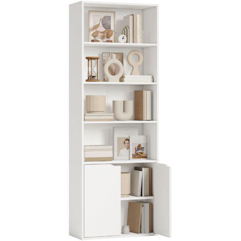 Homcom – Bibliothèque blanche 4 étagères – Meuble de rangement livres 59x29x180 cm – Panneau de particules robuste – Sangles anti-basculement