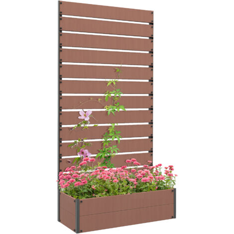 Outsunny – Jardinière surélevée avec treillis 90,5x38x180 cm – Panneau composite bois-plastique – Aluminium – Résistante aux intempéries – Évacuation d'eau