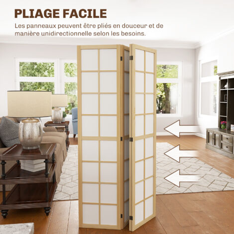 Paravent Interieur - HOMCOM - Pliable 4 Panneaux - 160 X 170 Cm - Pour Salon Chambre à Coucher Maison - Naturel