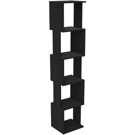 Homcom – Bibliothèque étagère zig zag 5 niveaux 33x28x161 cm noir – Panneau de particules – Charge max. 20 kg par étagère – Design moderne (1/5)