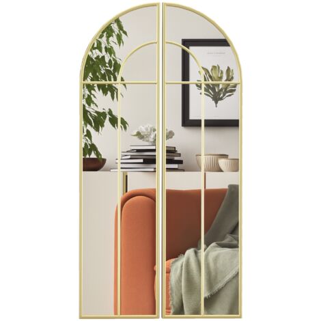 Homcom – Miroir mural doré 30 x 120 cm – Verre et métal – Design verrière pour salon et couloir – Installation facile avec vis incluses