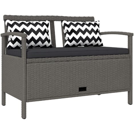 Banc coffre de jardin 2 places - rangement 160L - matelas, 2 coussins - résine tressée effet rotin gris