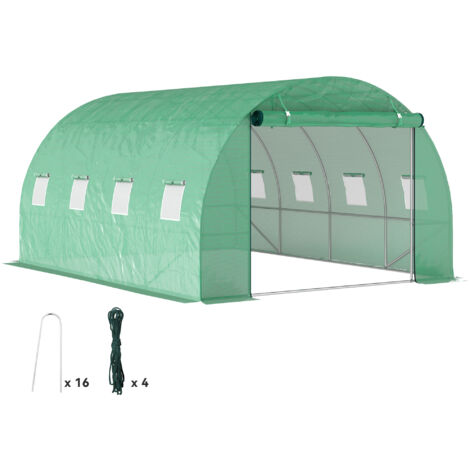 Outsunny – Serre tunnel de jardin 3x4x2m – Acier galvanisé 25mm – Bâche PE 170g/m² – Porte enroulable et fenêtres en maille – Résistance au vent niveau 4