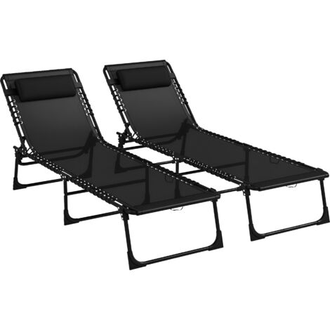 Lot de 2 bains de soleil transats pliables inclinables 4 positions acier textilène noir