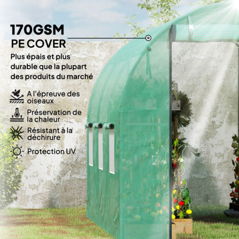 Serre De Jardin Outsunny 9m² - Tunnel 3x3x2m Avec Porte Et 6 Fenêtres - Acier Et PE UV