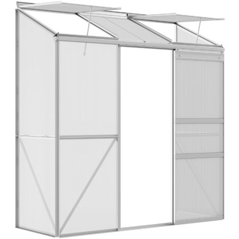 Outsunny – Serre adossée 192 x 68 x 196 cm – Aluminium et polycarbonate – 2 lucarnes et 2 portes coulissantes – Ventilation optimale