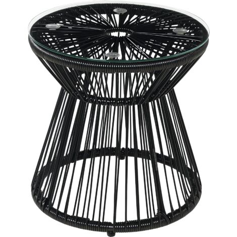 Outsunny – Table de jardin ronde en résine tressée imitation rotin – Plateau en verre trempé Ø 40 cm – Cadre en métal noir – Usage extérieur