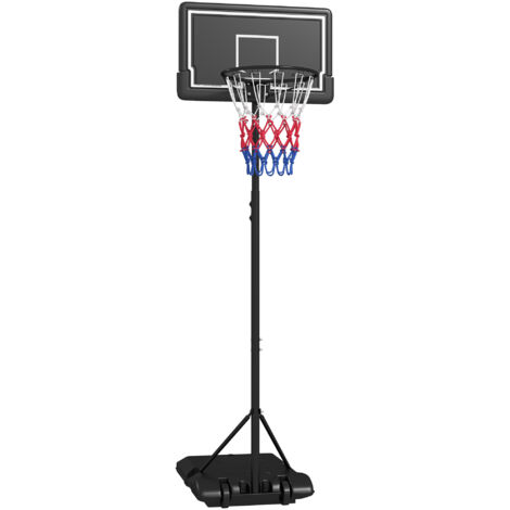 Panier De Basketball Sur Pied - Hauteur Réglable 210-260 Cm - Base De Lestage 2 Roulettes Acier Pvc Bleu Noir