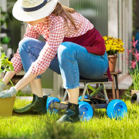 Siège De Jardin Roulant Avec Panier - Capacité 136 Kg - Roues Gonflables 25,4 Cm - Hauteur Réglable