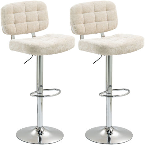 Homcom – Lot de 2 tabourets de bar pivotants réglables en acier chromé – Tissu chenille beige – Hauteur d'assise 66-87 cm – Pour comptoirs de 89-109 cm (1/5)