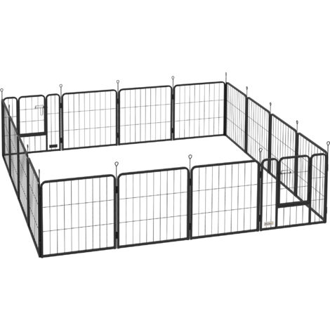 Parc enclos chien 16 panneaux modulables pliable porte verrouillable acier époxy noir