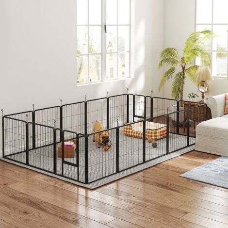 Parc enclos chien 16 panneaux modulables pliable porte verrouillable acier époxy noir