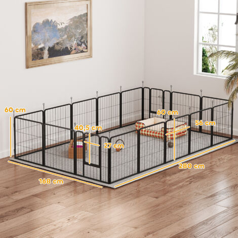 Parc enclos chien 16 panneaux modulables pliable porte verrouillable acier époxy noir