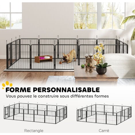 Parc enclos chien 16 panneaux modulables pliable porte verrouillable acier époxy noir