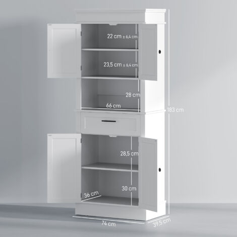 Buffet Cuisine HOMCOM - Armoire Rangement Moderne 183 Cm, Blanc Avec Niche Micro-ondes Et Étagères Réglables