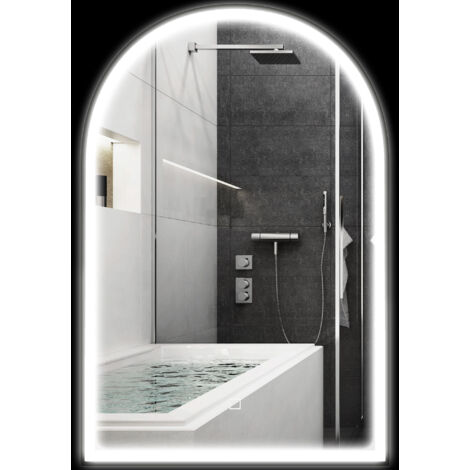 Homcom – Miroir lumineux de salle de bain 90 x 60 cm – LED tactile réglable – Anti-buée – Verre trempé et alu noir – IP44, 1950 lm (1/5)
