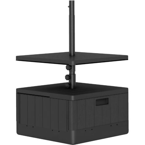 Pied de parasol design table basse d'appoint - plateau, étagère, roulettes - HDPE effet bois noir