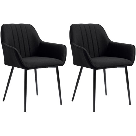 Homcom – Lot de 2 chaises scandinaves en lin noir – Pieds métal effilés – Assise et dossier ergonomiques – Confort optimal – Montage facile (1/5)