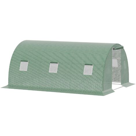 Outsunny – Serre tunnel 13,5 m² – Châssis acier galvanisé – Bâche PE anti-UV 140 g/m² – 6 fenêtres zippées – Dimensions 450 x 300 x 200 cm – Accès facile