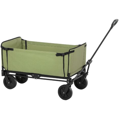 Chariot de jardin pliable 130L - housse zippée amovible, poignée télescopique mobile - acier noir tissu kaki (1/5)