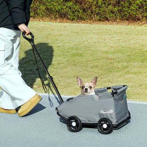 Poussette chien chariot 4 roues pliable avec poignée multidirectionnelle - nombreux équipements - noir gris