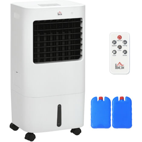 Ventilateur rafraichisseur humidificateur 65W 3 en 1 - roulettes, télécommande - silencieux oscillant - réservoir 15L - blanc noir