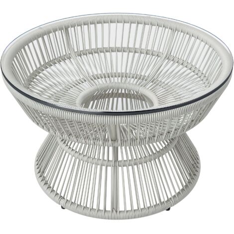 Outsunny – Table basse de jardin ronde en résine tressée PE – Plateau en verre trempé – Dimensions 60x60x37 cm – Charge max 50 kg