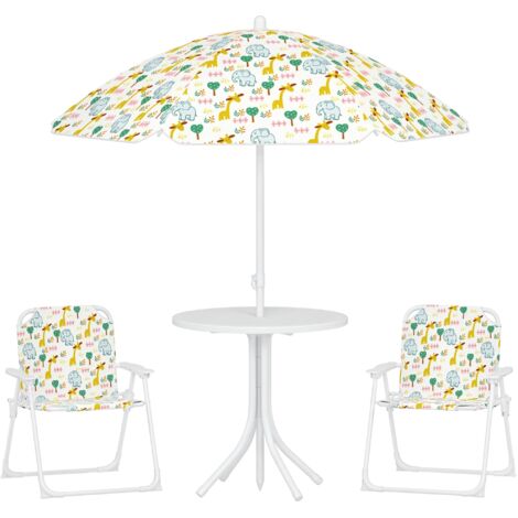 Ensemble salon de jardin enfant pliable 2 places 4 pièces motif vie de la savane blanc