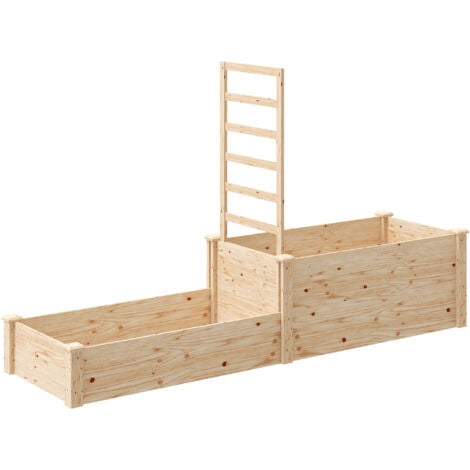 Grande jardinière double avec treillis haut dim. 222 x 63 x 132 cm bois sapin naturel