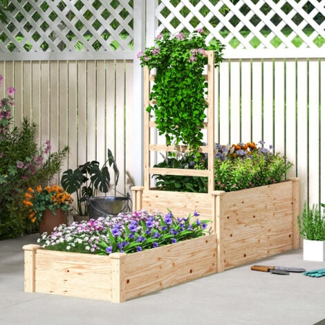 Grande jardinière double avec treillis haut dim. 222 x 63 x 132 cm bois sapin naturel