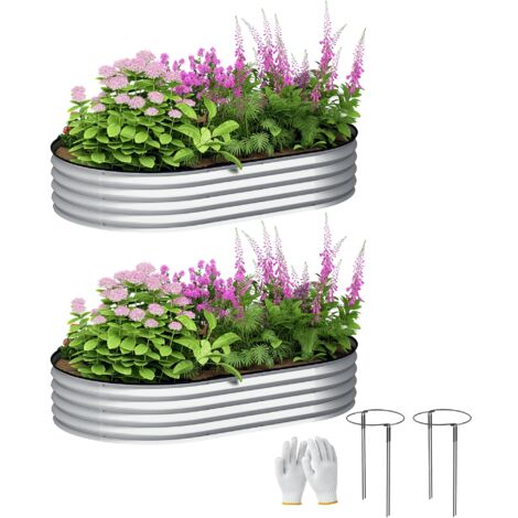 Outsunny – Lot de 2 jardinières surélevées – Acier galvanisé – Dimensions 152 x 91 x 30 cm – Fond ouvert pour enracinement optimal – Joint en caoutchouc