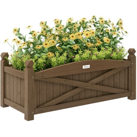 Outsunny – Jardinière en bois sapin traité sur pied – Dimensions 90 x 39 x 37 cm – Inserts d'irrigation intégrés – Drainage optimal pour plantes (1/5)