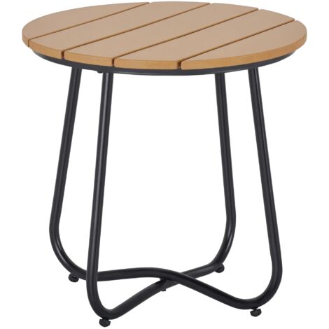 Table basse d'appoint - bout de canapé - dia. 49 x 48 cm - acier noir plateau effet bois (1/5)