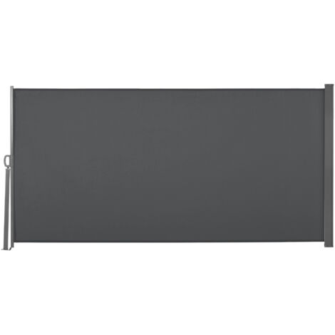Store latéral brise-vue paravent rétractable dim. 3L x 1,6H m métal polyester imperméable anti-UV haute densité 180g/m² gris