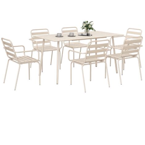 Salon de jardin 6 places 7 pièces - table à manger 6 chaises empilables - acier thermolaqué beige