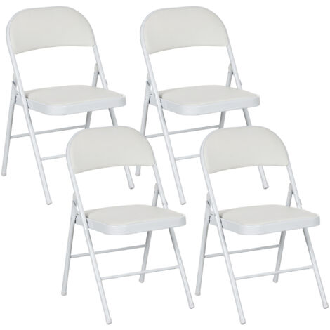 Lot de 4 chaises pliantes HOMCOM chaises de salle à manger portables avec coussin en revêtement synthétique et cadre en acier blanc