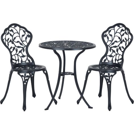 Outsunny – Ensemble table et chaises de jardin 2 places – Table ronde Ø 60cm – Aluminium et fonte – Charge max. 120kg – Montage nécessaire (1/5)