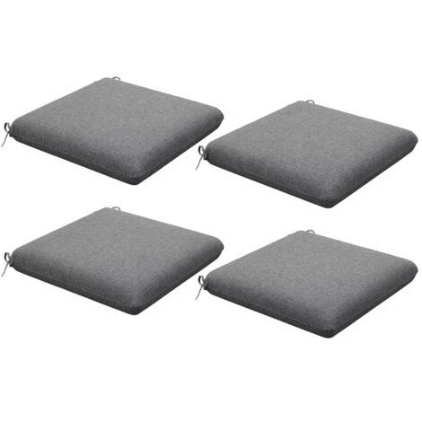 Lot de 4 coussins galettes de chaises fauteuils de jardin dim. 47 x 47 cm ép. 7 cm tissu déperlant gris