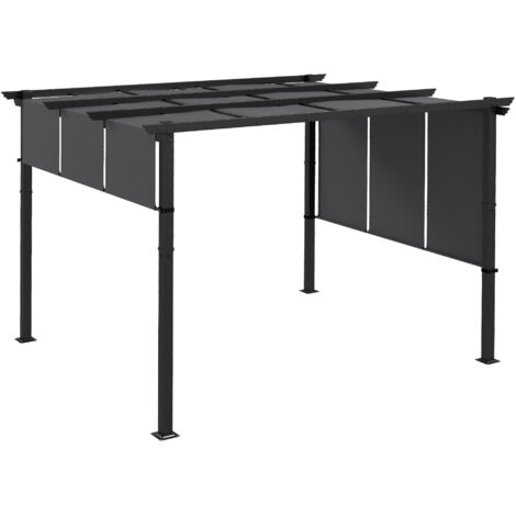Pergola 3 toiles coulissantes - dim. 3,57L x 2,96l x 2,35H m - acier époxy noir polyester haute densité anthracite