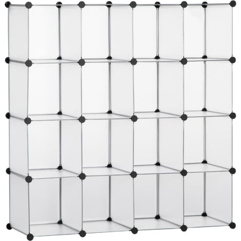 Homcom – Rangement modulable 16 cubes en acier noir et PP transparent – Dimensions totales 125 x 125 cm – Charge max 32 kg – Montage simple (1/4)