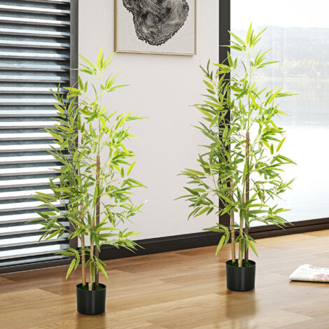 Lot De 2 Bambous Artificiels 120cm - Plantes Synthétiques Réalistes 369 Feuilles Avec Pot Inclus