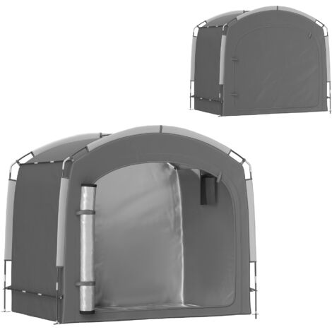 Abri vélo - tente vélo - tente de rangement extérieur - dim. 205 x 140 x 188 cm - fibre de verre oxford gris