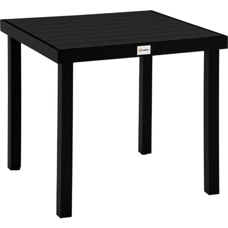 Table de jardin 2 personnes dim. 78 x 78 x 74 cm aluminium noir plastique effet bois noir (1/5)