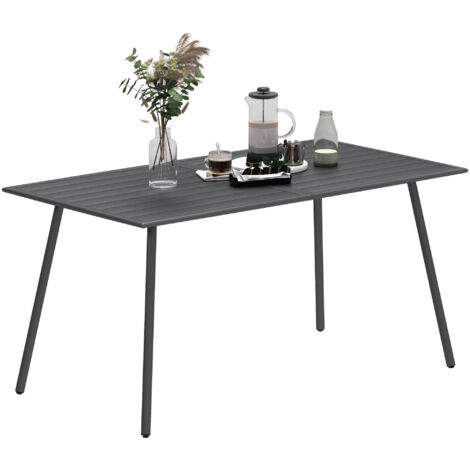 Table à manger de jardin 6 personnes dim. 150 x 80 x 74 cm plateau à lattes acier époxy gris