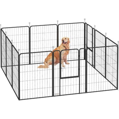 Parc Pour Chien SOARS 155x155x60 Cm – 8 Panneaux HDPE + Porte Verrouillable, Pour Intérieur/extérieur (gris/blanc)